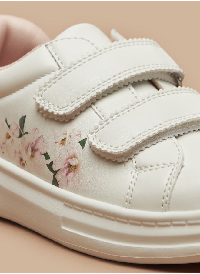 Flora Bella By Shoexpress - Girl's Floral Print Casual Sneakers Shoes With Hook And Loop Closure - Image 1