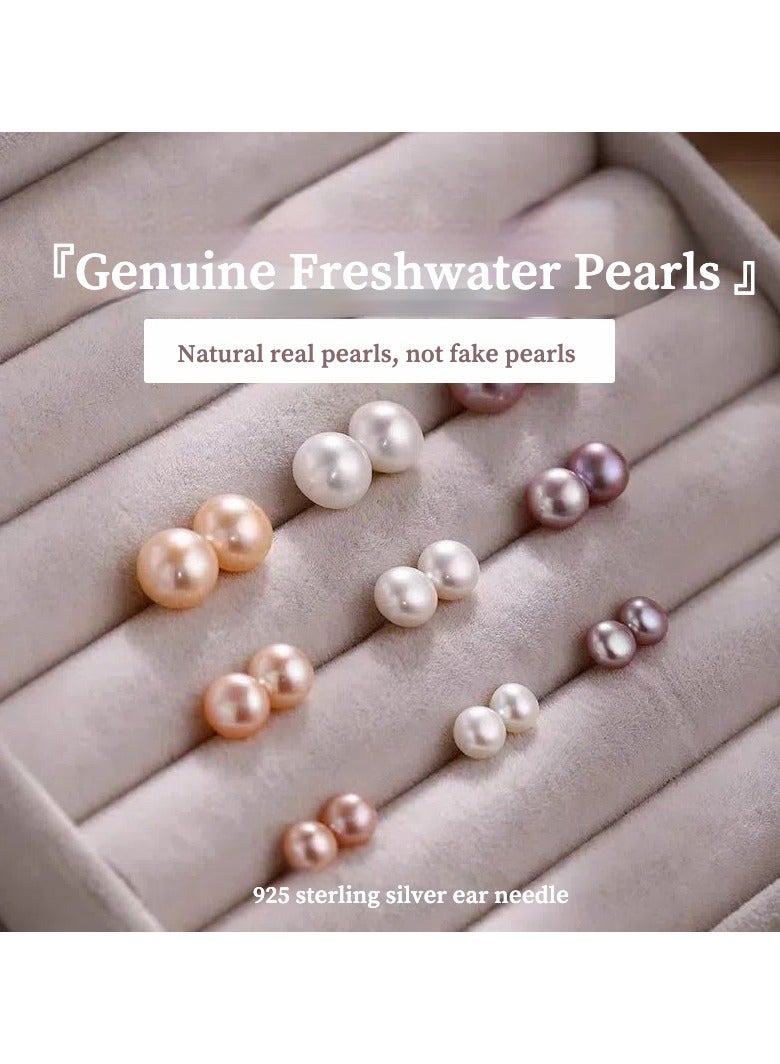 San Yi S925 Sterling Silver Earrings with Chinese Natural Freshwater Pearls - Sleep & Shower Safe, Expert Piercing Care (6MM, Authenticity Hallmark, Real Photo)（Purple）） - Image 5