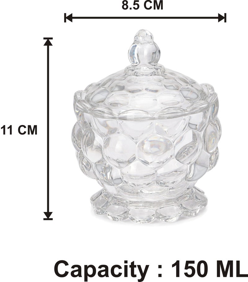 Somil Stylish Glass Candy Bowl with Lid for Sugger, Sweet, Candy, Mouth Freshner, Clear, Glass, 150 Ml, 8.5 X 8.5 X 11 Cm - Image 2