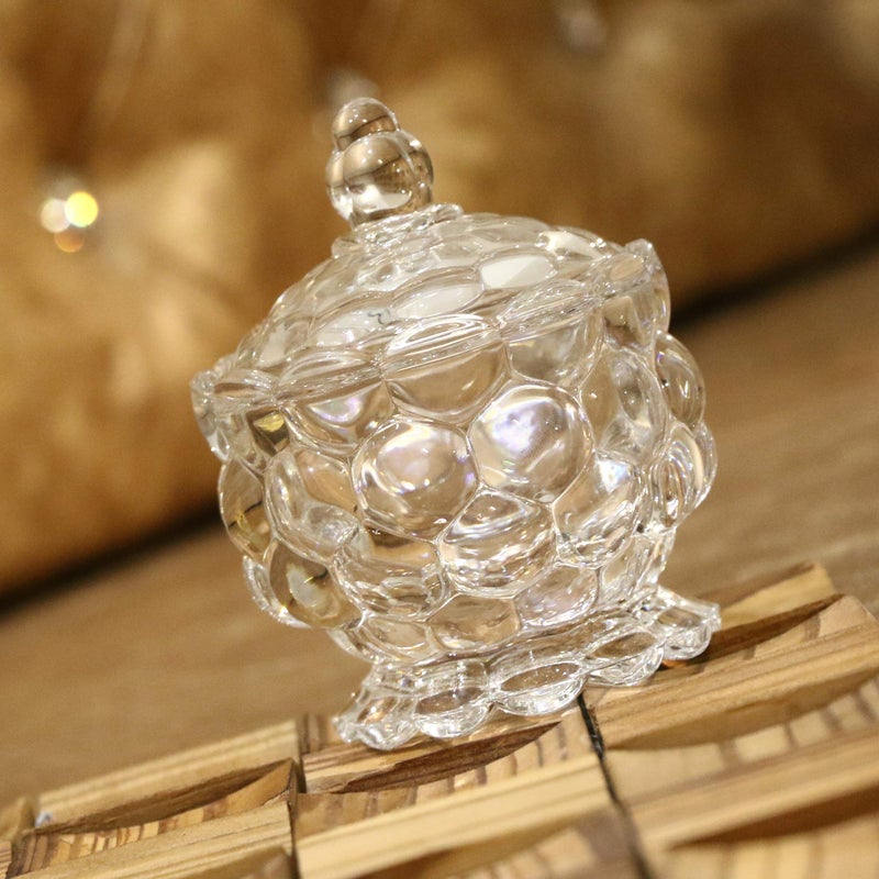 Somil Stylish Glass Candy Bowl with Lid for Sugger, Sweet, Candy, Mouth Freshner, Clear, Glass, 150 Ml, 8.5 X 8.5 X 11 Cm - Image 1