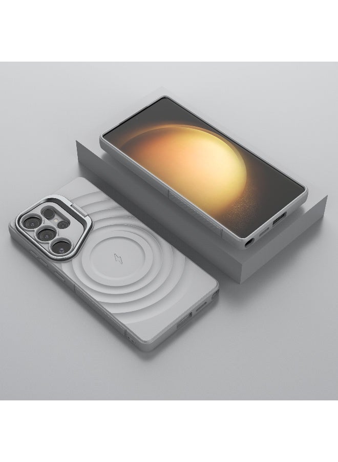 غطاء حمايه لهاتف سامسونج جلاكسي S25 الترا جراب ارمور مغناطيسي ياتي بحواف مرتفعة حول الشاشة وعدسة الكاميرا تساعد على منع الخدوش معا استاند للكاميرا - رمادي - Image 4