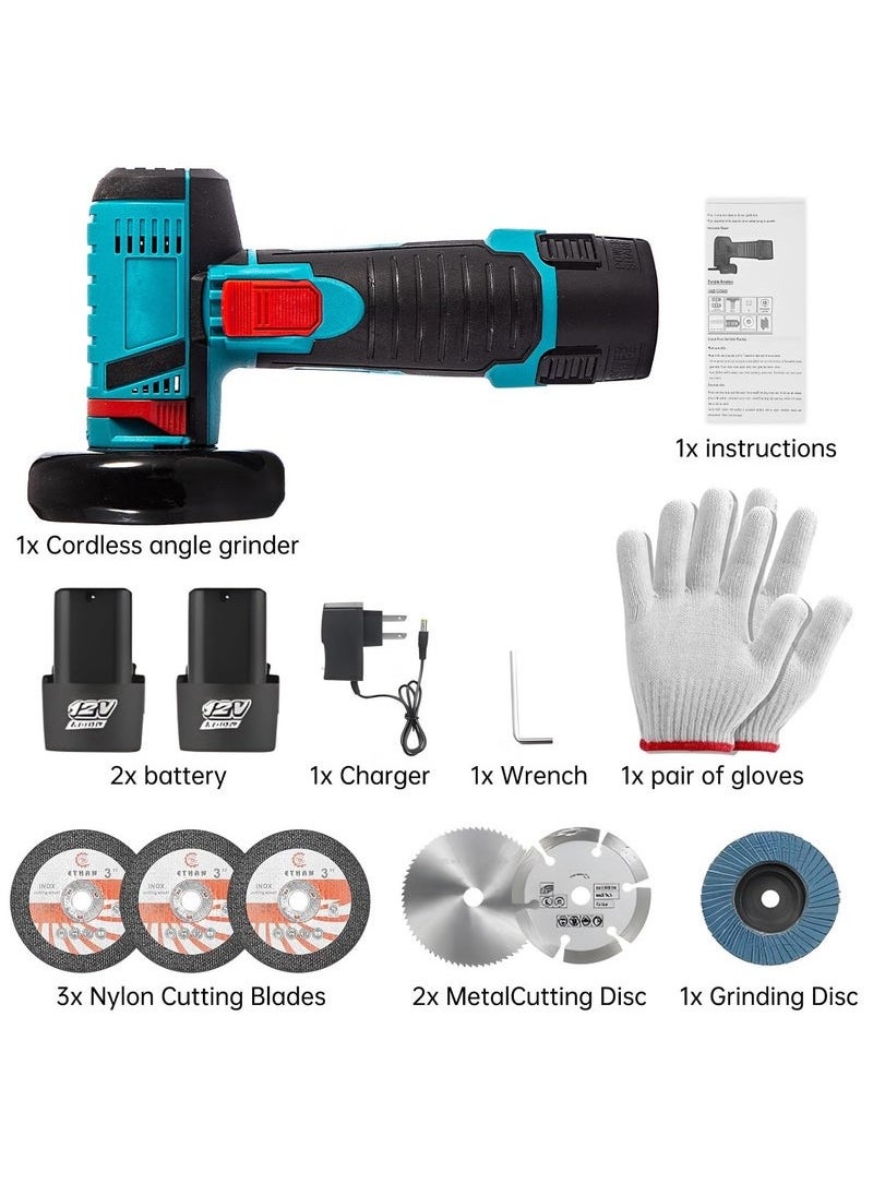 XiuWoo Angle Grinder Tool, Mini Angle Grinder, Cordless Electric Angle Grinding Tool 12V 19500RPM with 2PCS 2000mAh Battery, Nylon Cutting Blade-s/Grinding Disc/Metal Cutting Disc  - Image 4