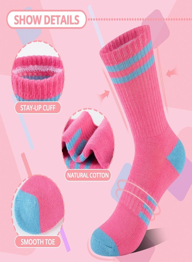 Comfoex 10 Pairs Girls Crew Long Athletic Socks for 4-6 6-8 8-10 Years Old Kids Calf Sports Cotton Socks Half Cushioned - Image 5