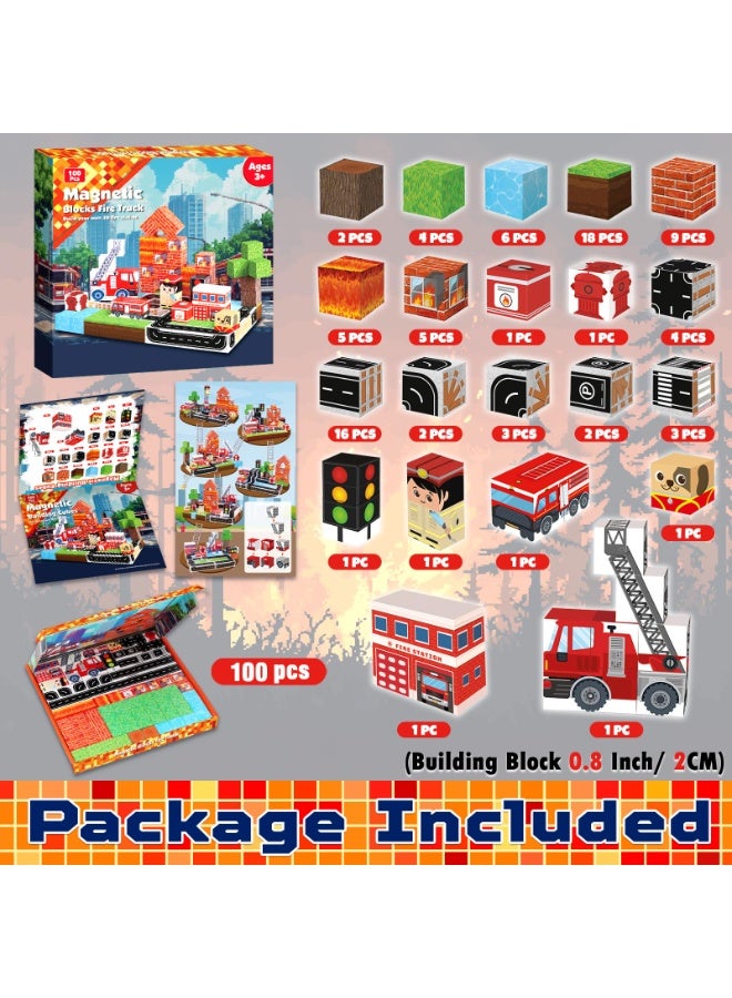 NIBEMINENT Magnetic Blocks|100PCS Fire Truck Magnetic Building Cube Game,Constructions Toys for Boys & Girls Age 3-4,5-8 9 10,STEM Montessori Stacking Toy,Sensory Tiles Building Christmas for Toddlers  - Image 2