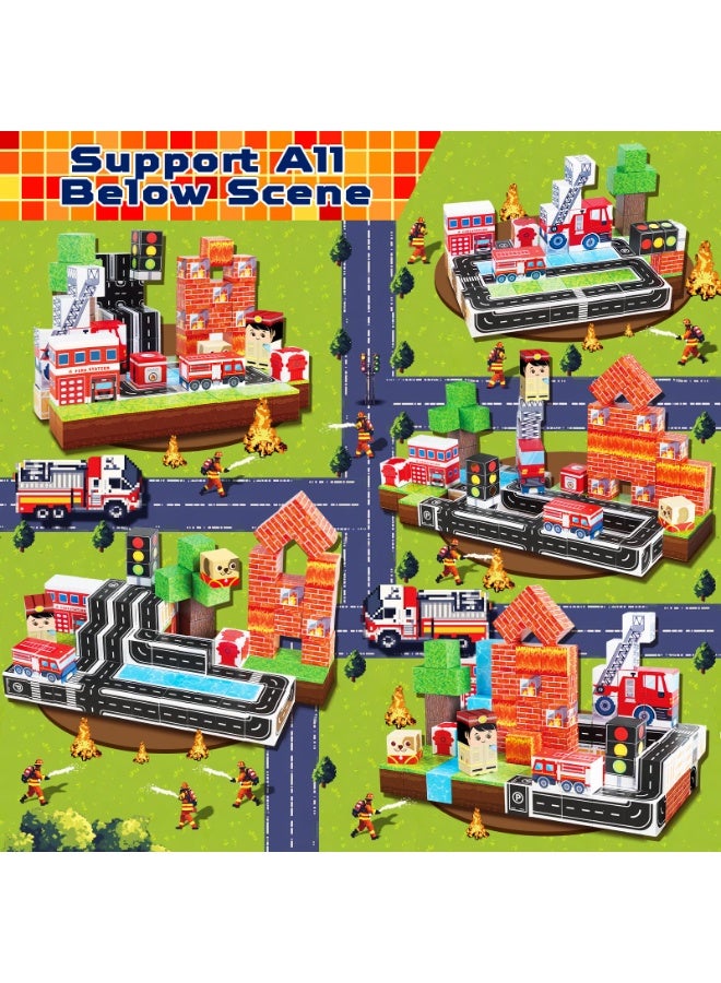 NIBEMINENT Magnetic Blocks|100PCS Fire Truck Magnetic Building Cube Game,Constructions Toys for Boys & Girls Age 3-4,5-8 9 10,STEM Montessori Stacking Toy,Sensory Tiles Building Christmas for Toddlers  - Image 3