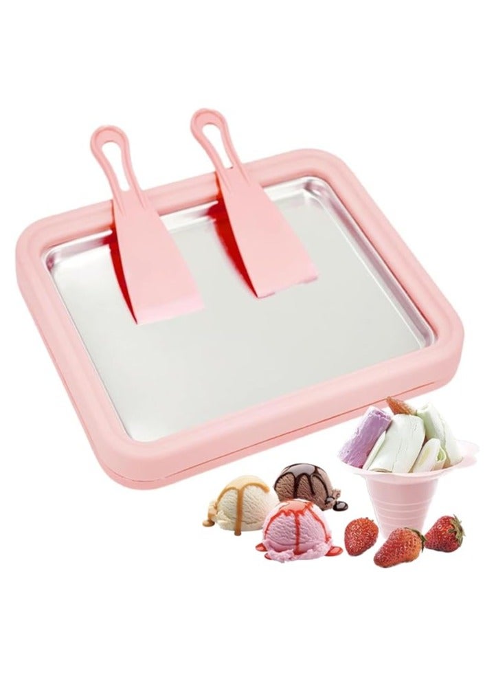 Wtrtr Big Ice Cream Roller Maker，Ice Cream Roll Dessert at Home，Ice Plate Ice Cream Roller Plate Anti-Griddle Pan with 2 Spatulas Easy Homemade Rolled Ice Cream, Frozen Treat Maker (Big Pink) - Image 1