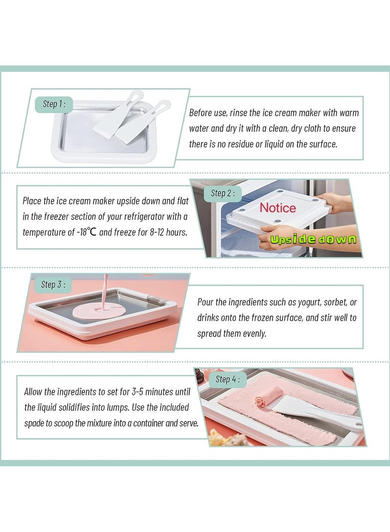 Wtrtr Big Ice Cream Roller Maker，Ice Cream Roll Dessert at Home，Ice Plate Ice Cream Roller Plate Anti-Griddle Pan with 2 Spatulas Easy Homemade Rolled Ice Cream, Frozen Treat Maker (Big Pink) - Image 2