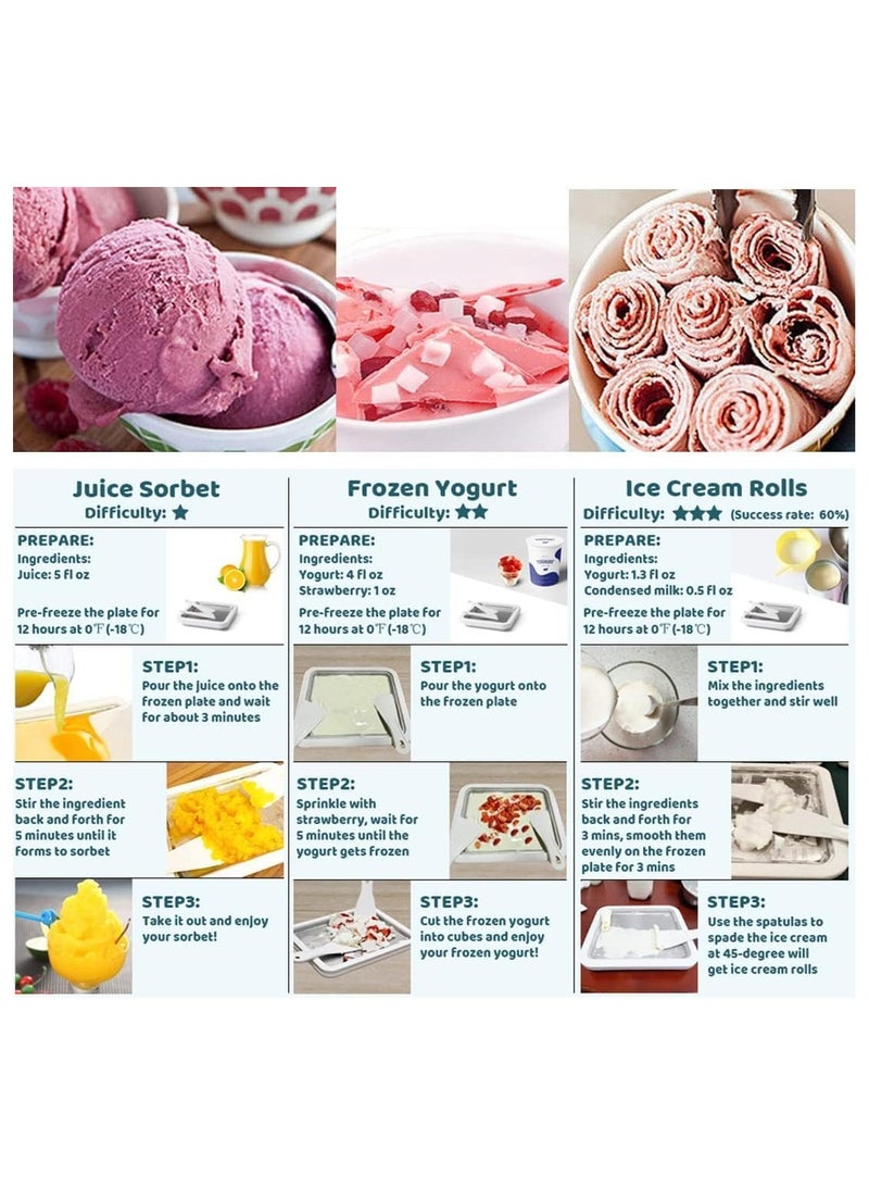Wtrtr Big Ice Cream Roller Maker，Ice Cream Roll Dessert at Home，Ice Plate Ice Cream Roller Plate Anti-Griddle Pan with 2 Spatulas Easy Homemade Rolled Ice Cream, Frozen Treat Maker (Big Pink) - Image 3