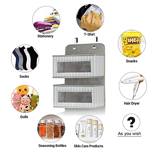 VERONLY Over The Door Hanging Organizer with 5 Large Pockets - Wall Mount Pantry Storage with Clear PVC Window & 2 Big Metal Hooks for Closet,Bathroom,Nursery,Bedroom,Dorm,Baby Diapers,Kids Toys (Gray) - Image 5