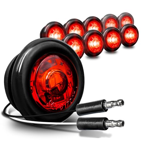 ONLINE LED STORE TRUE MODS 10pc 3/4" Inch Round Red Trailer 12V LED Marker Light [DOT FMVSS 108] [SAE P2PC] [Semi-Spherical Output] [IP67 Waterproof] [Bullet Style] Small Round Clearance Marker Light for Trailer Truck - Image 1