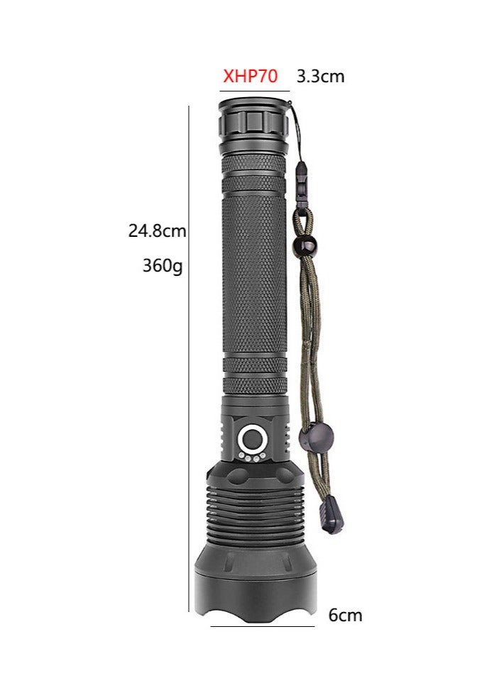 P70 Outdoor Waterproof Flashlight - USB Rechargeable Telescopic Zoom High-Power LED Flashlight with Type-C Data Cable + 2 18650 Batteries - Image 4