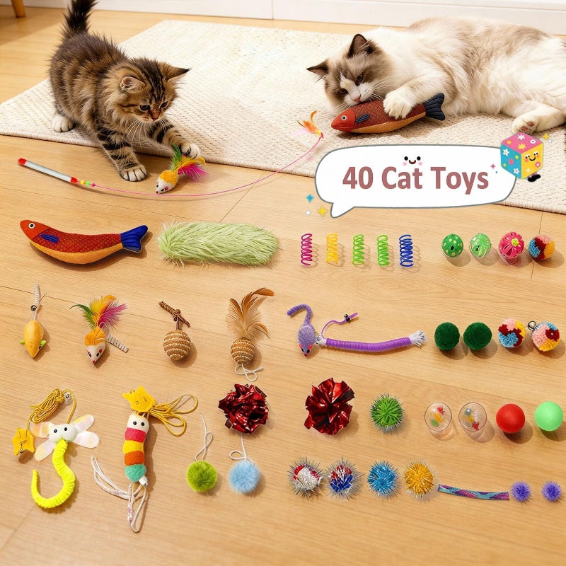 MOYMO 41 Pcs Interactive Cat Toys for Indoor Cats, Kitten Toys with Soft Pillow, Catnip Toys, Chew Rope, Feather Wand, Springs and Balls for Indoor Kittens - Image 3