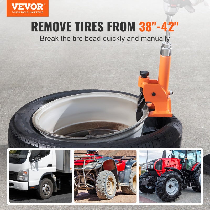 VEVOR Manual Tire Bead Breaker, 38"-42" Tires Changer Tool with Rubber Pad, Protect Aluminum Alloy Hubs, Easy-Operated Tire Repair Tool for ATVs/UTVs, Tractors, Trucks, Cars, Heavy Duty Tires - Image 2