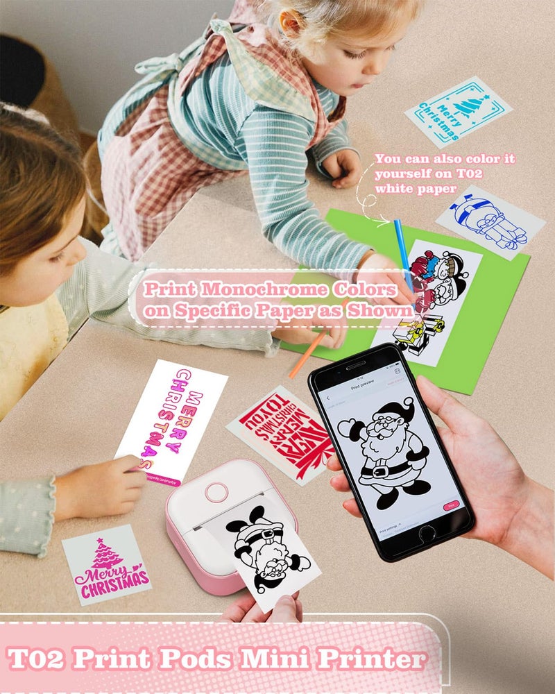 Memoking Mini Sticker Printer - T02 Mini Thermal Printer Wireless Inkless Label Maker Portable Sticker Maker for Student Birthday Gift, Compatible with iOS & Android, Pink - Image 2