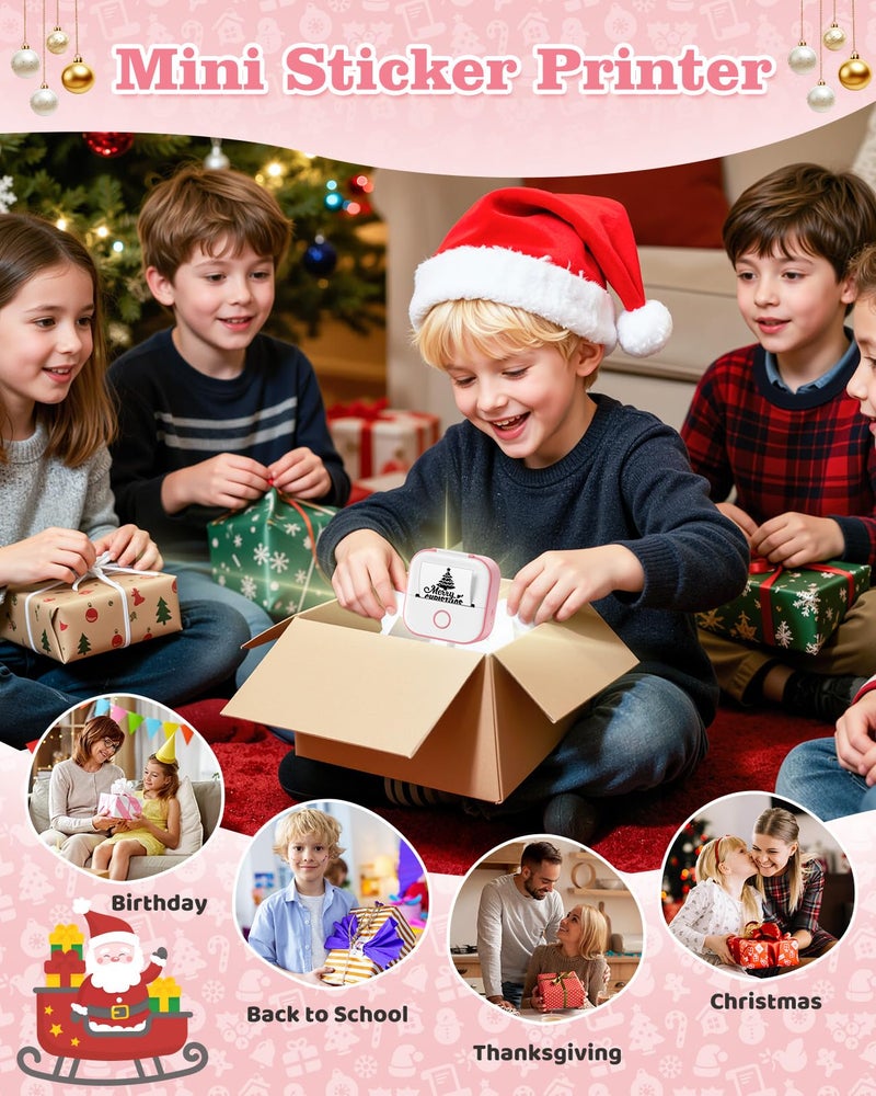 Memoking Mini Sticker Printer - T02 Mini Thermal Printer Wireless Inkless Label Maker Portable Sticker Maker for Student Birthday Gift, Compatible with iOS & Android, Pink - Image 3
