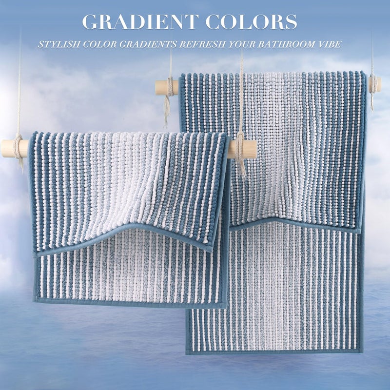BSICPRO Bathroom Rugs and Mats Sets, 2 Piece Thick Absorbent Chenille Bath Mat Rug Set Non Slip, Soft Shaggy Bath Room Floor Mats for Bathroom, Machine Washable (Fog Blue, 20" x 60" Plus 20" x 32") - Image 5