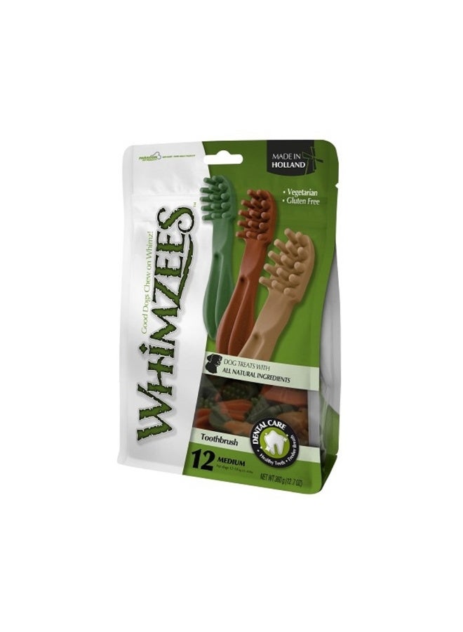 WHIMZEES فرشاة أسنان نجمة متوسطة مزيج بني/أخضر/برتقالي - 12 قطعة