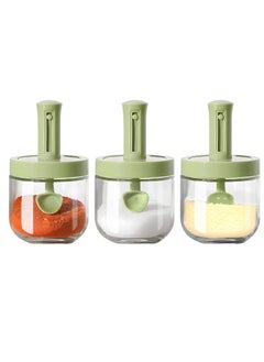 Spice Containers Glass, 3Pcs Kitchen Glass Condiment Containers with Lids 10 oz Spice Jars, Seasonings Container Set for Storage Spices(Green)