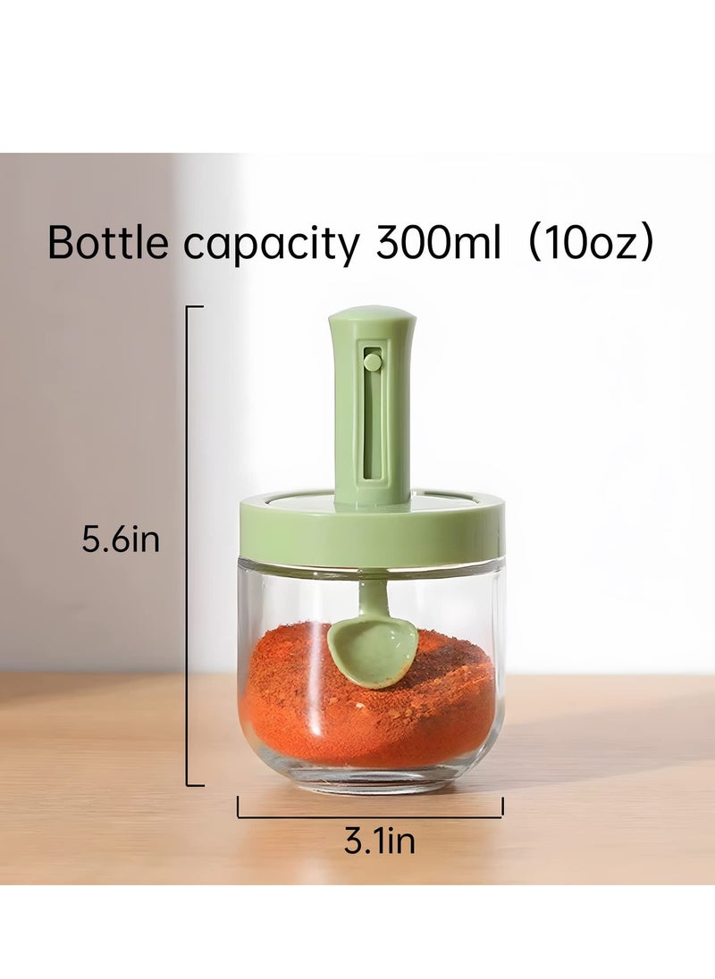 SYOSI - Spice Containers Glass, 3Pcs Kitchen Glass Condiment Containers with Lids 10 oz Spice Jars, Seasonings Container Set for Storage Spices(Green) - Image 1