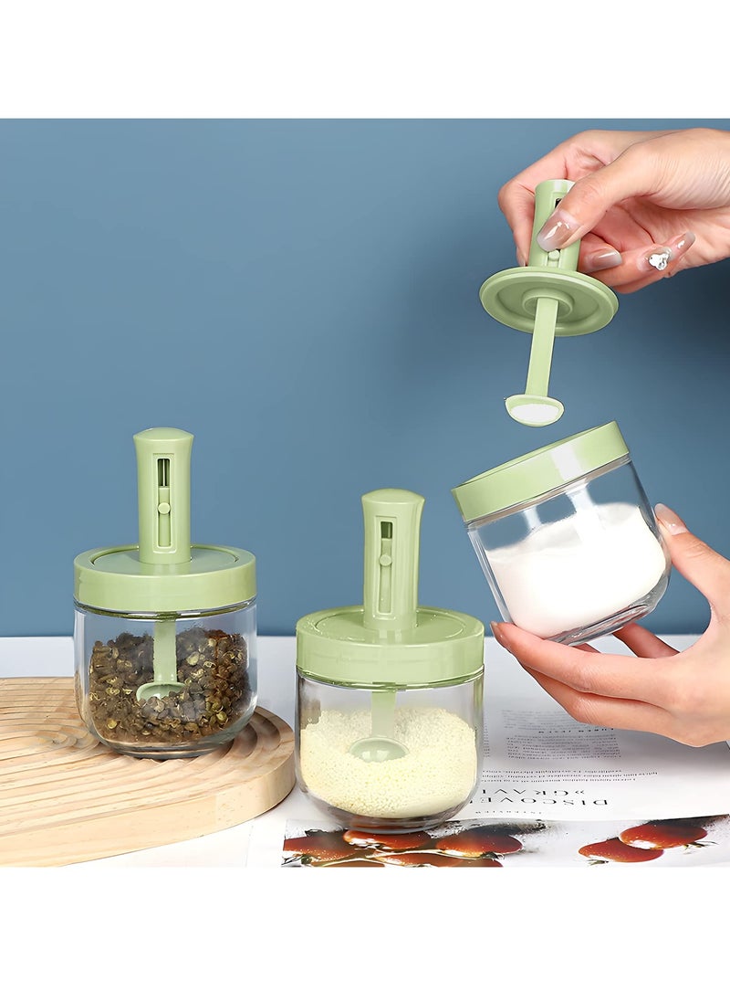SYOSI - Spice Containers Glass, 3Pcs Kitchen Glass Condiment Containers with Lids 10 oz Spice Jars, Seasonings Container Set for Storage Spices(Green) - Image 1