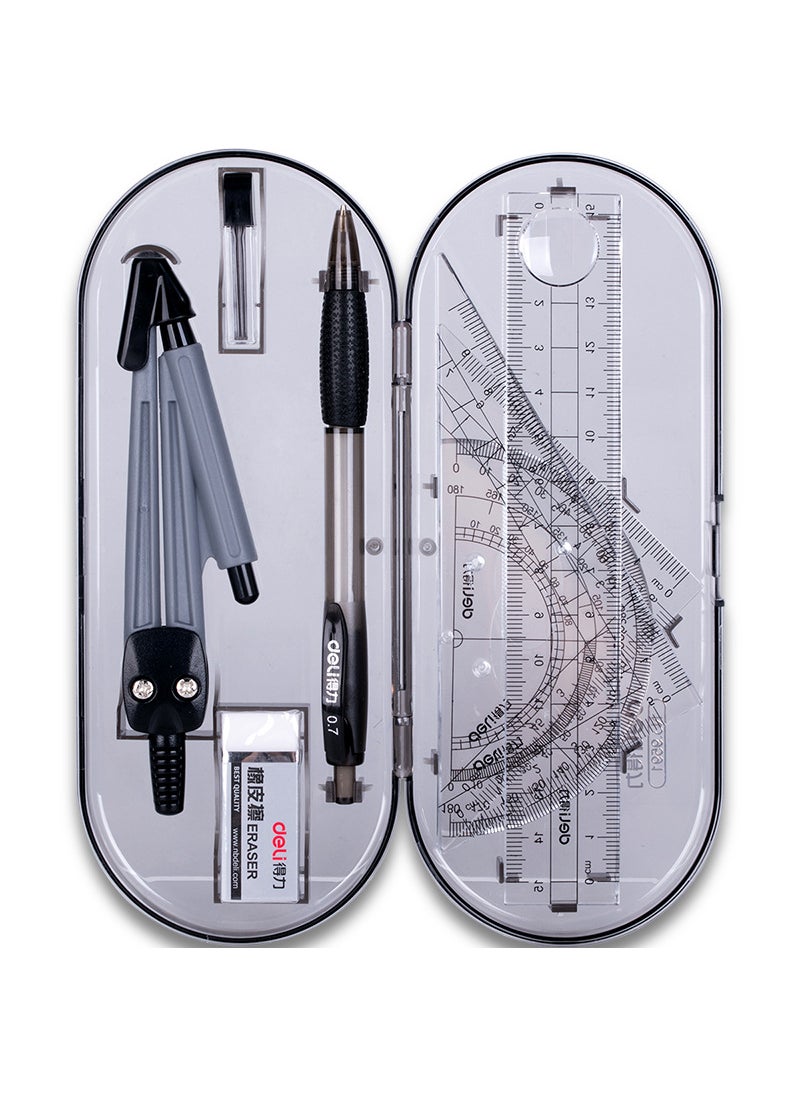 Generic Delight 9591 Compass  Protractor Student Drawing Set 8-Pcs Black 