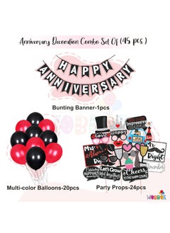 WOBBOX Wobbox Anniversary Party Props Red Gliter & Black Happy Anniversary Bunting Banner & Balloon, Anniversary Party Decoration (46 Pcs Combo)  - Image 2