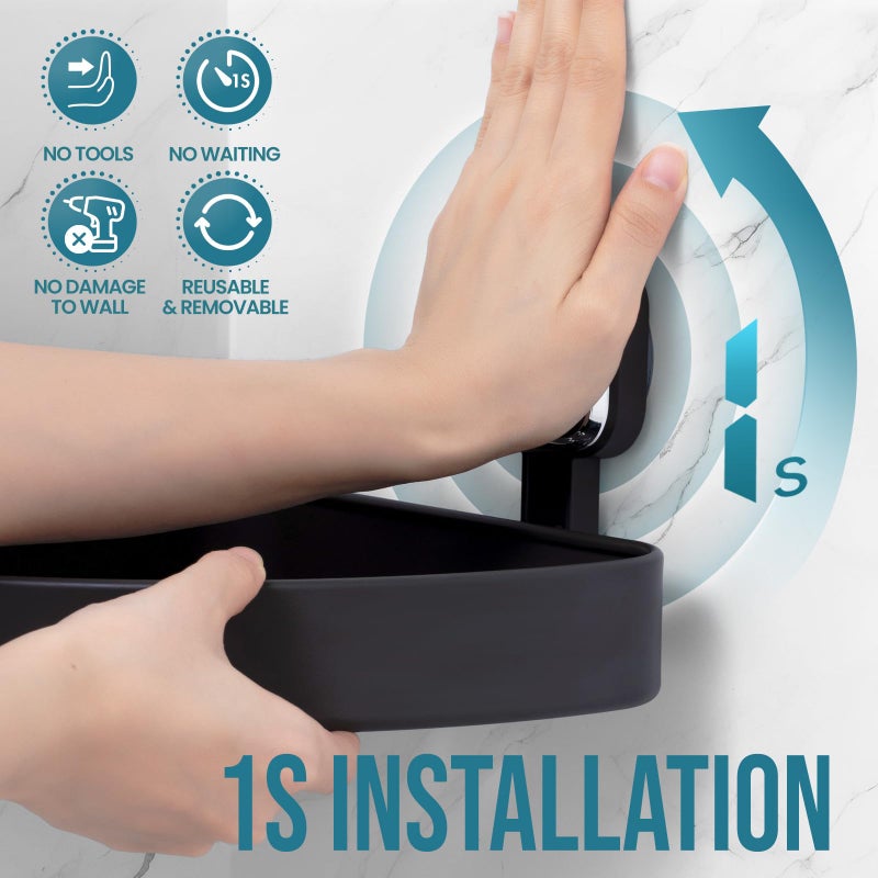 تايلي CADDY TAILI CORNER DUNDER مع كوب شفط مع السنانير الزاوية الألمنيوم زاوية دش رف دش سلة الجدار رف منظم للشامبو لا حفر الصدأ رف الصدأ للمطبخ والحمام - Image 2