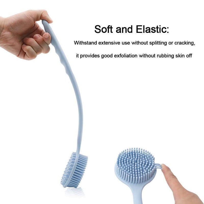 YONIMI Bathing Brush Practical Back Cleaning Scrubber Back Rubbing Silicone Body Double Sided Long Handle Anti-slip Shower Bath Brush 100% BPA-Free - Image 4