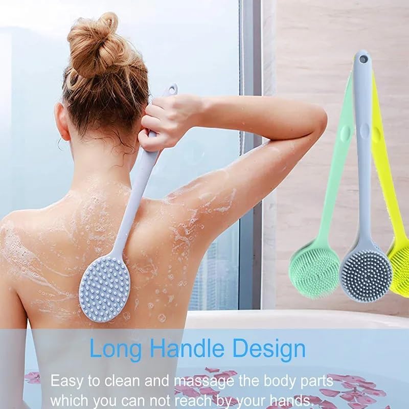YONIMI Bathing Brush Practical Back Cleaning Scrubber Back Rubbing Silicone Body Double Sided Long Handle Anti-slip Shower Bath Brush 100% BPA-Free - Image 5