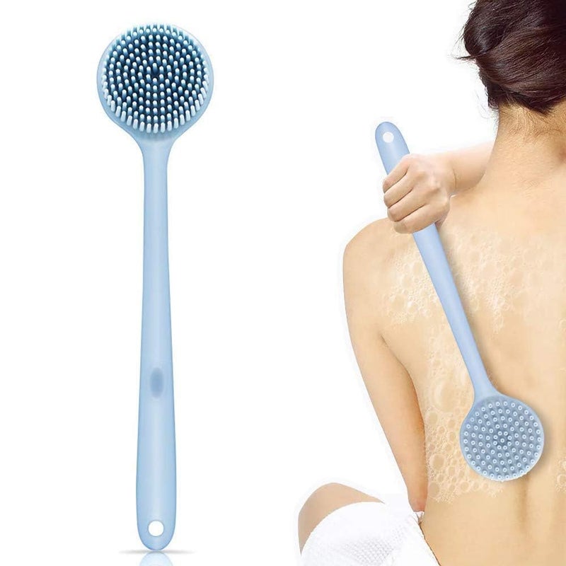 YONIMI Bathing Brush Practical Back Cleaning Scrubber Back Rubbing Silicone Body Double Sided Long Handle Anti-slip Shower Bath Brush 100% BPA-Free - Image 2