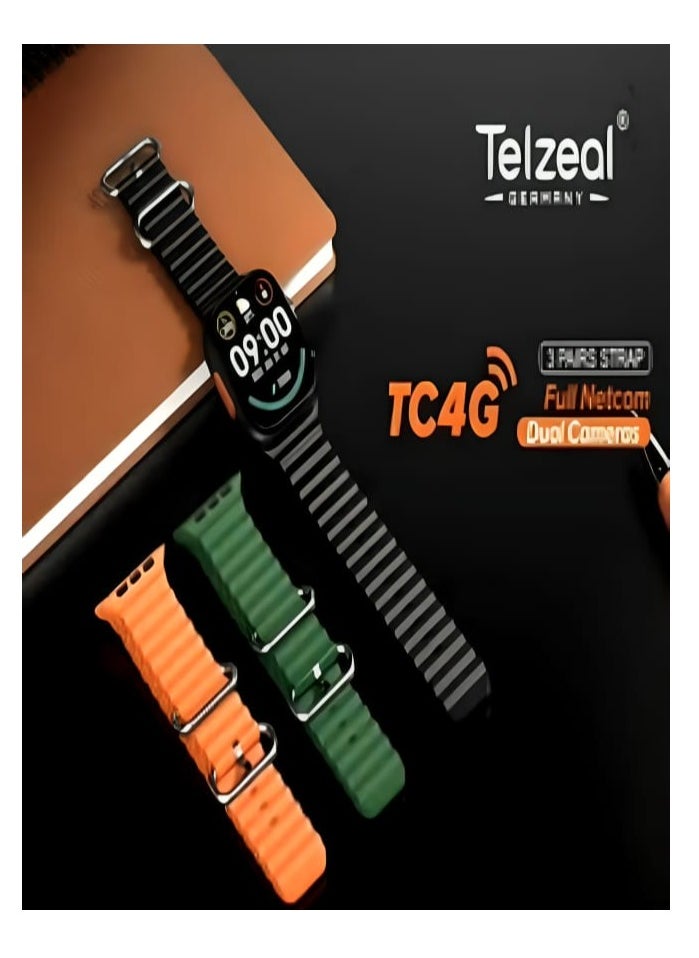 Telzeal - Smart Watch TC4G Dual Camera 2.2 inch Full Display 4G With 3 Pairs Straps Compatible With iOS and Android Men's and Women's - Image 1