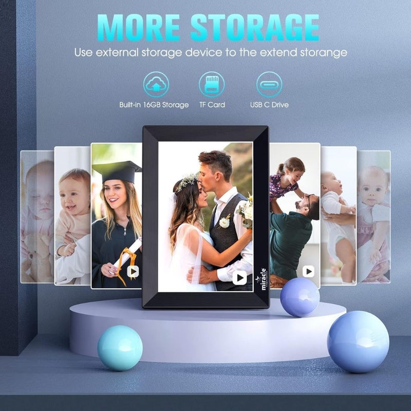 miracle digital Frameo 10.1 Inch WiFi Digital Picture Frame, 1280x800 HD IPS Touch Screen Photo Frame Electronic, 32GB Memory, Auto-Rotate, Wall Mountable, Share Photos/Videos Instantly via Frameo App from Anywhere - Image 4