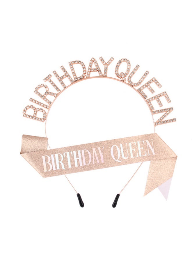 Birthday Queen Sash and Rhinestone Headband Set, Birthday Party Decor Favor Gift - Image 1