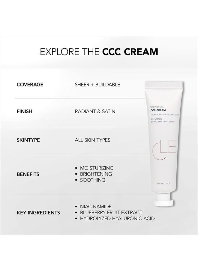 CLE Cosmetics CCC Cream Foundation, Color Control and Change Cream That's a BB and CC Cream Hybrid, Multi-purpose Beauty Primer and Facial Foundation for the Best Skin Ever, 1 fl oz SPF 50 (Medium Lig - Image 3