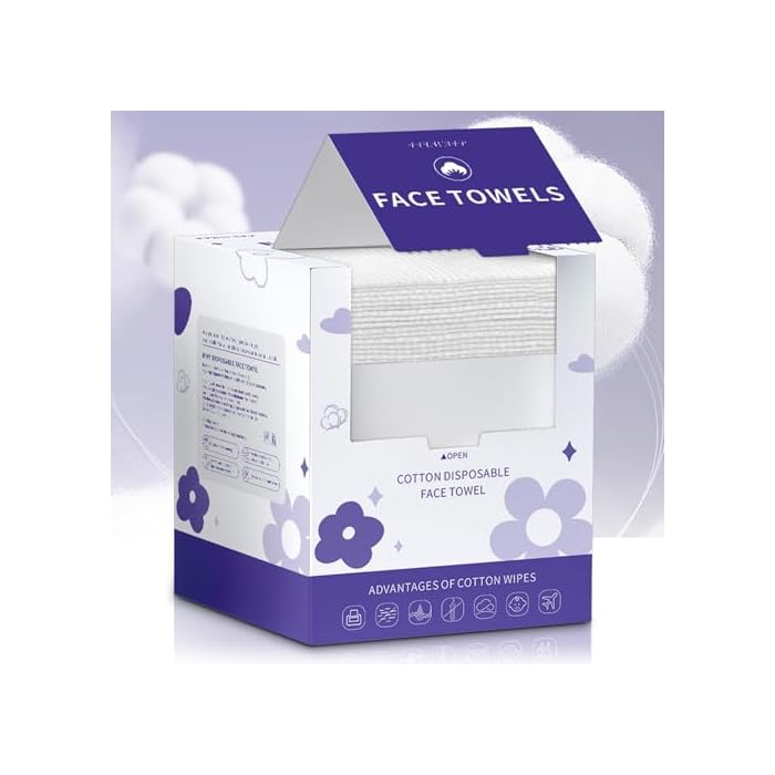 Face Towels, Disposable Face Towelette, Makeup Remover Dry Wipes 50 Count, Soft Cotton Dry Wipes Facial Cloths Towelettes for Washing and Drying, Facial Tissue for Cleansing, Skincare