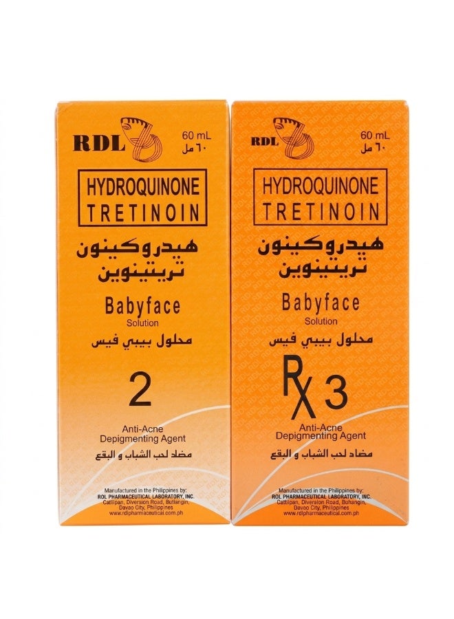 Babyface Solution (2), Hydroquinone Tretinoin 60ml & Babyface Solution (3) Hydroquinone + Tretinoin 60ml