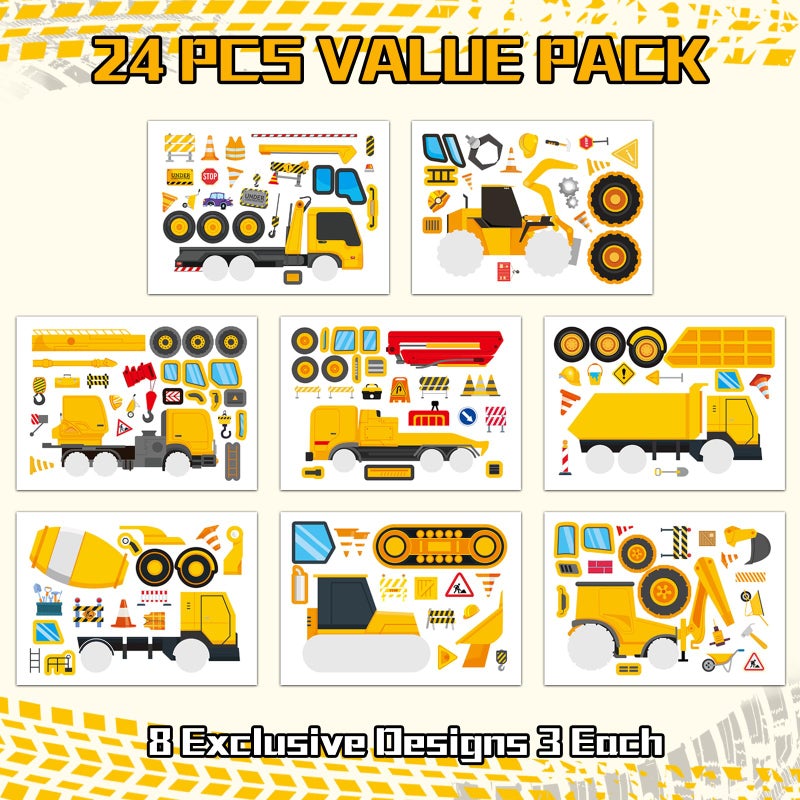 Ozepao 24 Sheets Construction Truck Stickers For Kids  Make Your Own Construction Vehicles  Car Party Favors Diy Crafts - Image 2