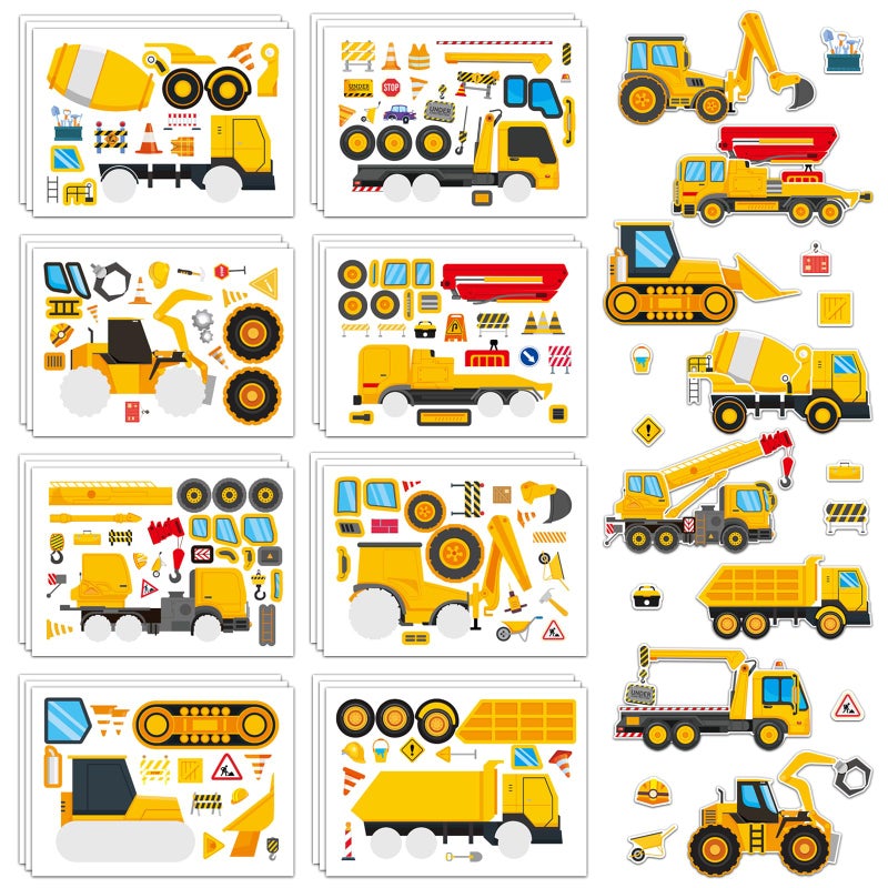 Ozepao 24 Sheets Construction Truck Stickers For Kids  Make Your Own Construction Vehicles  Car Party Favors Diy Crafts - Image 1
