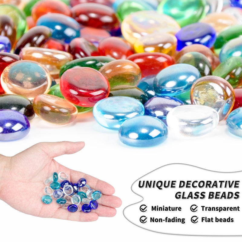 Foncomy 1 LB Mix Blue Flat Glass Beads, 160-180PCS Small Glass Marbles, Mini Flat Round Pebbles for Vase Filler and Floral, Fish Tank Rocks Decorative Gemstones for Home and Aquarium DÃ©cor - Image 3