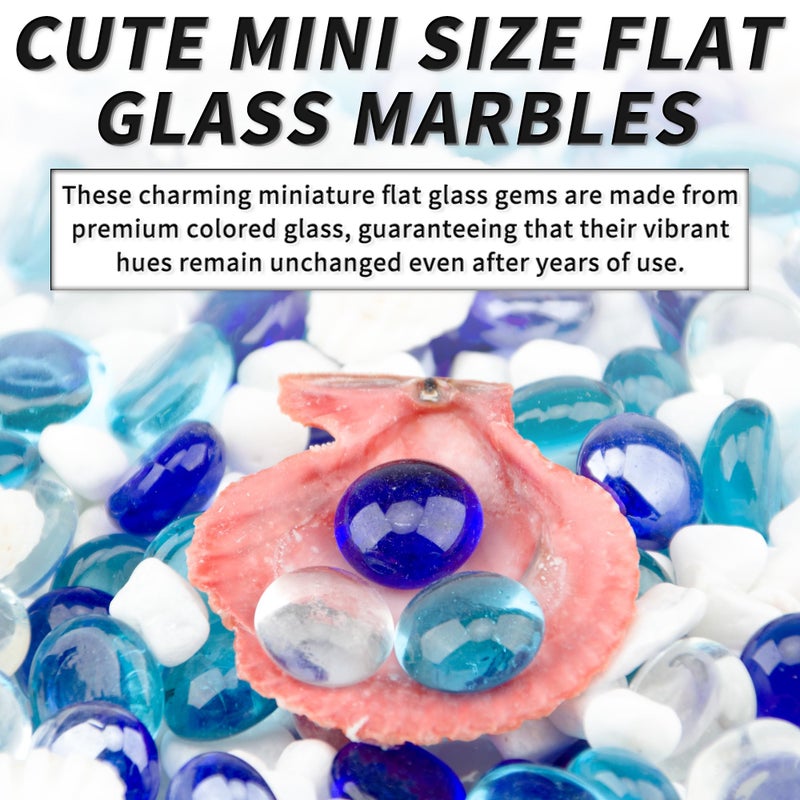Foncomy 1 LB Mix Blue Flat Glass Beads, 160-180PCS Small Glass Marbles, Mini Flat Round Pebbles for Vase Filler and Floral, Fish Tank Rocks Decorative Gemstones for Home and Aquarium DÃ©cor - Image 5