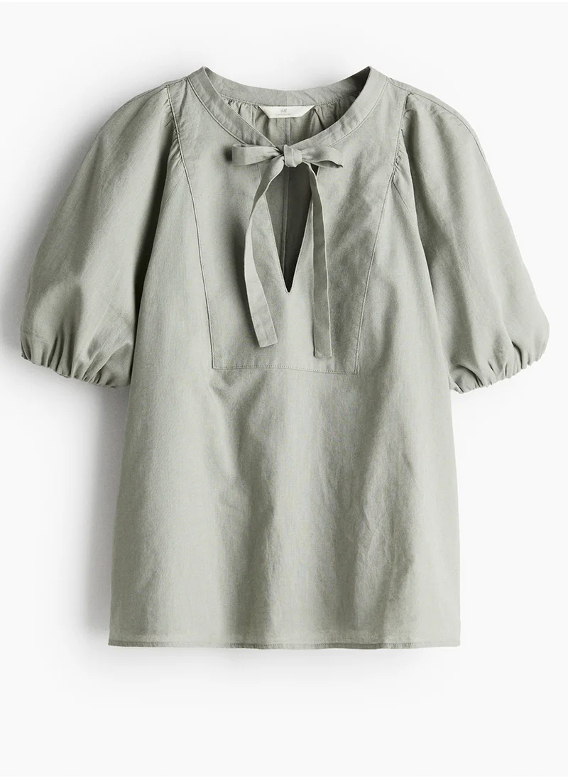 اتش اند ام Linen-Blend Tie-Neck Blouse