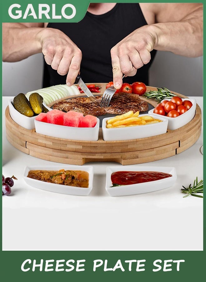 جارلو الجبن المستدير ومجموعة المجلس Charcuterie - مجلس الخيزران مع مجموعة السكين - هدية جميلة لأم - Image 2