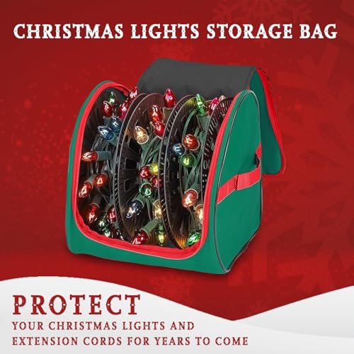 HOLDN’ STORAGE Premium Christmas Light Storage Bag – Heavy-Duty 600D Tear-Proof Material with Reinforced Handles – Includes 3 Reels, Stores up to 375 Ft of Mini Lights & Extension Cords – Green with PVC Lining - Image 3