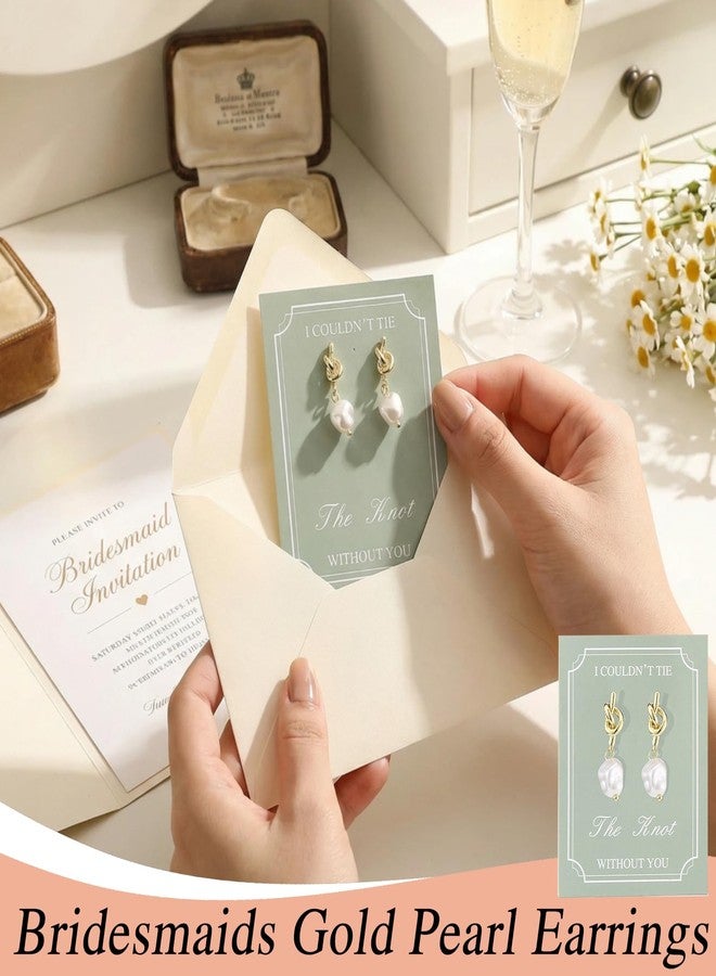 DHQH Bridesmaid Pearl Drop Earrings Gifts Set, I Couldn’t Tie The Knot Without You Pearl Earrings for Women, Bridesmaid Wedding Gold Jewelry Proposal Gift (Green) - Image 4