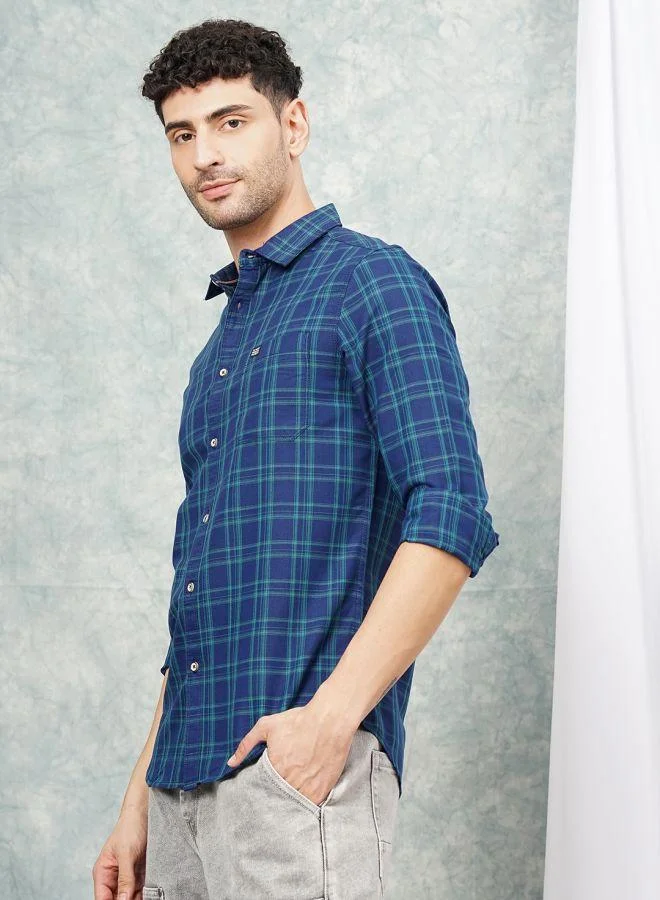 The Indian Garage Co Men Slim Fit Checkered Full Sleeves Spread Collar Casual Shirt