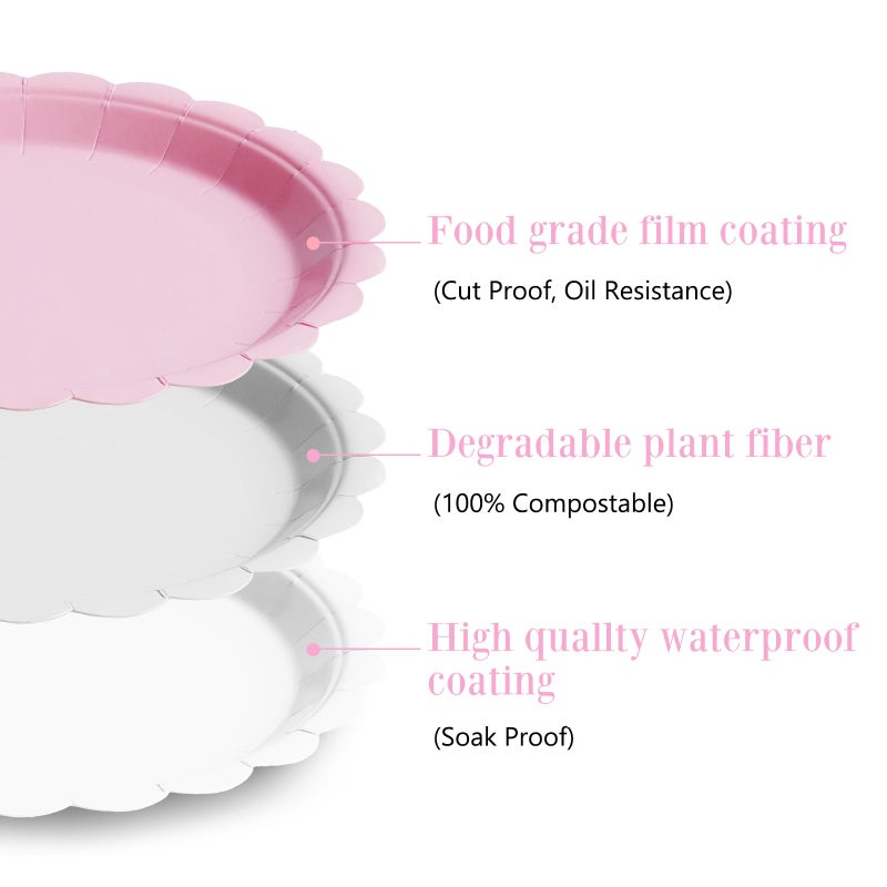 Tyzarglef 105PCS Paper Plates and Napkins Set,7 Inch Scalloped Disposable Tableware with Forks for Birthdays, Garden Parties & Outdoor Events,Serves 35 (Light Pink) - Image 4