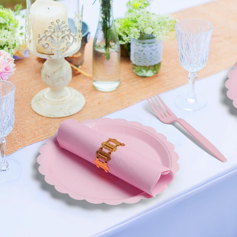 Tyzarglef 105PCS Paper Plates and Napkins Set,7 Inch Scalloped Disposable Tableware with Forks for Birthdays, Garden Parties & Outdoor Events,Serves 35 (Light Pink) - Image 3