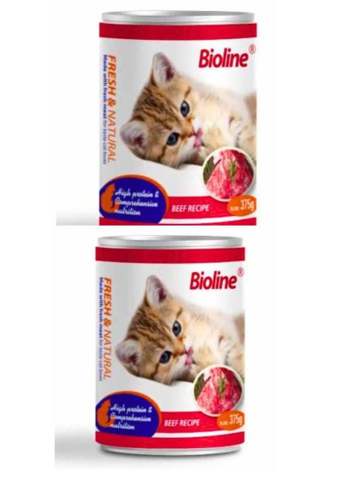 بايولاين 2 قطعة من طعام القطط المعلب بنكهة لحم البقر 2x375 جرام - Image 1