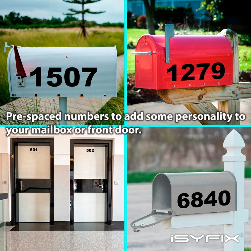 iSYFIX Black Vinyl Numbers Stickers - 5 Inch Self Adhesive 2 Sets - Premium Decal Die Cut and Pre-Spaced for Mailbox, Signs, Window, Door, Cars, Trucks, Home, Business, Address Number, Indoor/Outdoor - Image 2