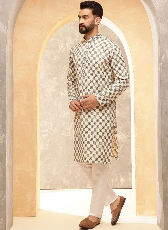 Sojanya Floral Embroidered Kurta With Pyjamas For Men - Image 4